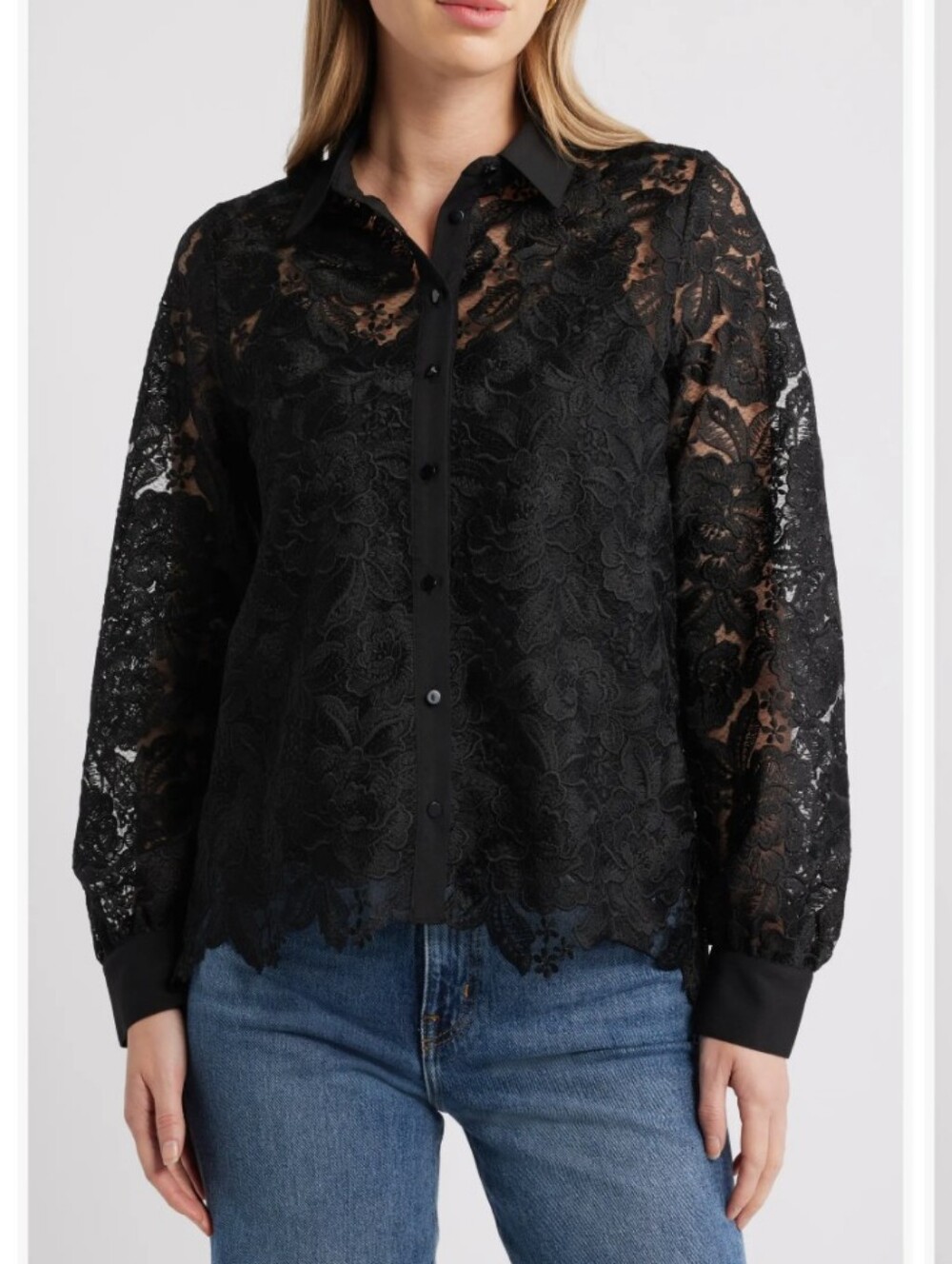 Caslon Long Sleeve Lace Button Up Shirt